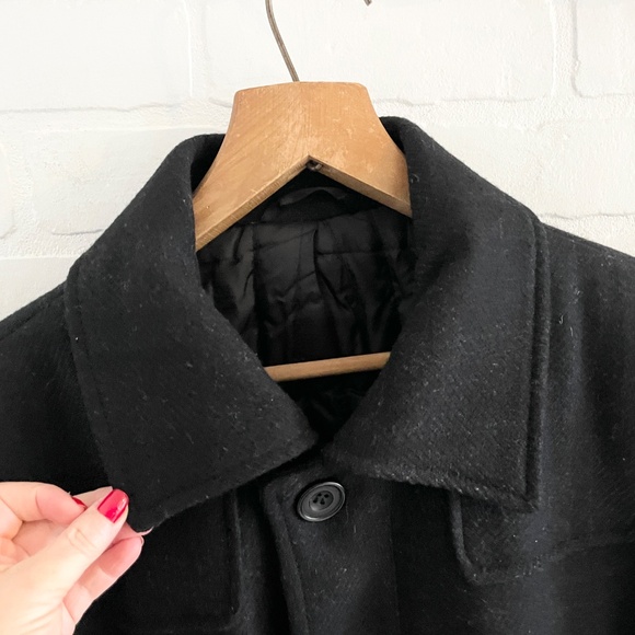 Vintage Bosco Men’s dress coat Pea coat Pockets Black Charcoal Wool blend Sz 42 - Picture 5 of 13